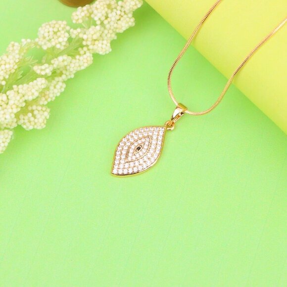 "Rose Gold Eye Leaf Pendant with White and Black Crystal Detail, XPPT1254 - Picture 3 of 12